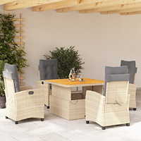 vidaXL Matgrupp för trädgården med dynor 5 delar beige konstrotting