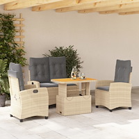 vidaXL Soffgrupp för trädgården med dynor 4 delar beige konstrotting