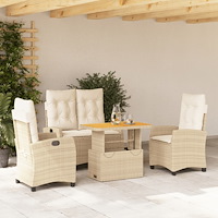vidaXL Soffgrupp för trädgården med dynor 4 delar beige konstrotting