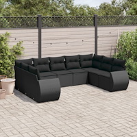 vidaXL Loungegrupp för trädgården m dynor 9 delar svart konstrottning