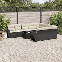 vidaXL Loungegrupp för trädgården m. dynor 11 delar konstrotting svart