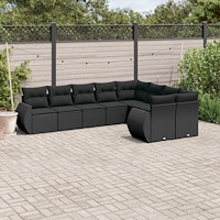 vidaXL Loungegrupp för trädgården m dynor 9 delar svart konstrottning