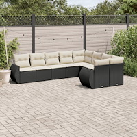 vidaXL Loungegrupp för trädgården m dynor 9 delar svart konstrottning