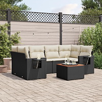 vidaXL Soffgrupp för trädgården med dynor 7 delar svart konstrotting