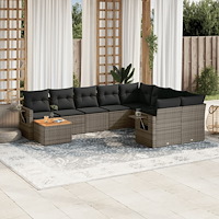 vidaXL Soffgrupp för trädgården med dynor 10 delar grå konstrotting