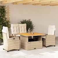 vidaXL Soffgrupp för trädgården med dynor 4 delar beige konstrotting