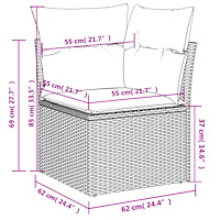 vidaXL Matgrupp för trädgården med dynor 7 delar beige konstrotting