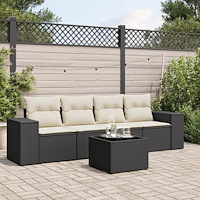 vidaXL Loungegrupp för trädgården med dynor 5 delar svart konstrotting