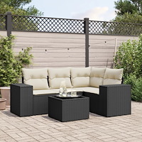 vidaXL Loungegrupp för trädgården med dynor 5 delar svart konstrotting