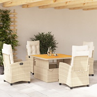 vidaXL Matgrupp för trädgården med dynor 5 delar beige konstrotting
