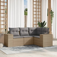 vidaXL Soffgrupp för trädgård med dynor 4 delar beige konstrotting