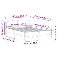vidaXL Sängram utan madrass vaxbrun 150x200 cm massiv furu