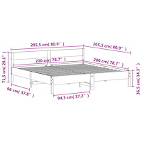 vidaXL Sängram utan madrass 200x200 cm massiv furu