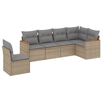 vidaXL Soffgrupp för trädgård med dynor 6 delar mixbeige konstrotting
