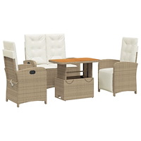 vidaXL Soffgrupp för trädgården med dynor 4 delar beige konstrotting