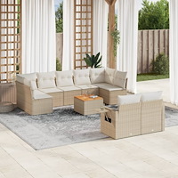 vidaXL Soffgrupp för trädgård med dynor 10 delar beige konstrotting