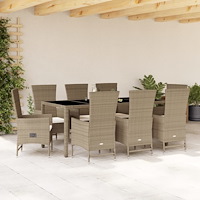 vidaXL Matgrupp för trädgården med dynor 9 delar beige konstrotting