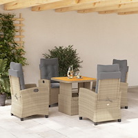 vidaXL Matgrupp för trädgården med dynor 5 delar beige konstrotting