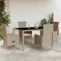 vidaXL Matgrupp för trädgården med dynor 5 delar beige konstrotting