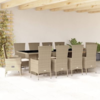 vidaXL Matgrupp för trädgården med dynor 11 delar beige konstrotting