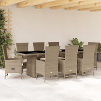 vidaXL Matgrupp för trädgården med dynor 9 delar beige konstrotting