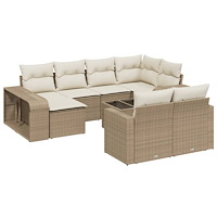 vidaXL Loungegrupp för trädgården m. dynor 11 delar beige konstrotting