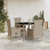 vidaXL Matgrupp för trädgården med dynor 5 delar beige konstrotting