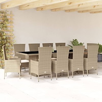 vidaXL Matgrupp för trädgården med dynor 7 delar beige konstrotting