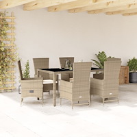 vidaXL Matgrupp för trädgården med dynor 7 delar beige konstrotting