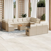 vidaXL Soffgrupp för trädgården 14 delar med dynor beige konstrotting