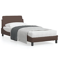 vidaXL Sängram med huvudgavel brun 90x190 cm konstläder