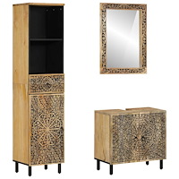 vidaXL Badrumsmöbler 3 delar massivt mangoträ