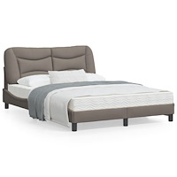 vidaXL Sängram med LED utan madrass Taupe 140x190 cm tyg