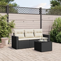 vidaXL Soffgrupp för trädgård med dynor 4 delar svart konstrotting