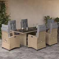 vidaXL Matgrupp för trädgården med dynor 7 delar mixbeige konstrotting