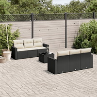 vidaXL Soffgrupp för trädgården med dynor 7 delar svart konstrotting