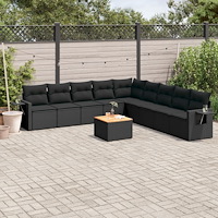 vidaXL Loungegrupp 10 delar med svarta dynor konstrotting