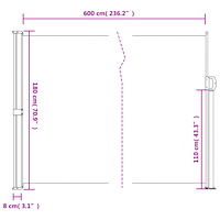 vidaXL Infällbar sidomarkis 180x600 cm gräddvit
