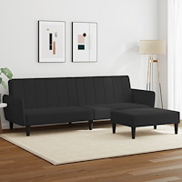 vidaXL Bäddsoffa 2-sits med fotpall svart sammet