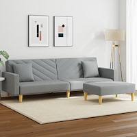 vidaXL Bäddsoffa 2-sits med kuddar och fotpall ljusgrå tyg