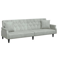 vidaXL Bäddsoffa 2-sits med kuddar och fotpall ljusgrå sammet