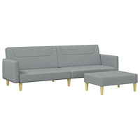 vidaXL Bäddsoffa 2-sits med fotpall ljusgrå tyg
