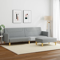 vidaXL Bäddsoffa 2-sits med fotpall ljusgrå tyg