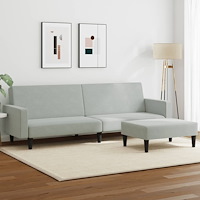vidaXL Bäddsoffa 2-sits med fotpall ljusgrå sammet
