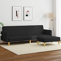 vidaXL Bäddsoffa 2-sits med fotpall svart tyg