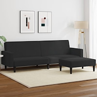 vidaXL Bäddsoffa 2-sits med fotpall svart sammet