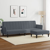 vidaXL Bäddsoffa 2-sits med fotpall mörkgrå sammet