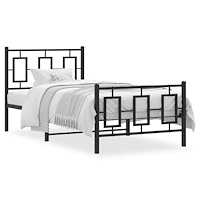 vidaXL Sängram med huvudgavel och fotgavel svart metall 90x200 cm