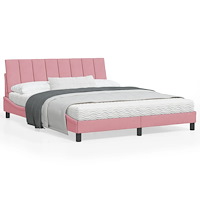 vidaXL Sängram med LED-belysning rosa 160x200 cm sammet