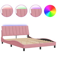 vidaXL Sängram med LED-belysning rosa 140x190 cm sammet